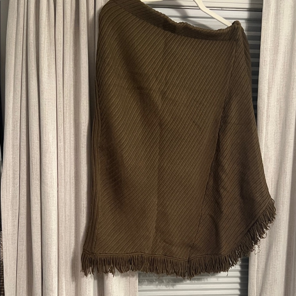 Anthropologie Army Green Fringed Skirt